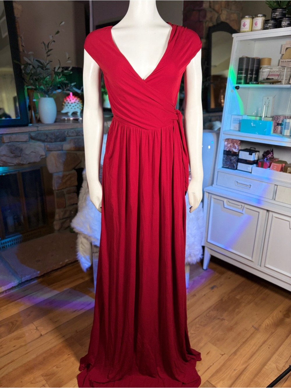 Issa London Red Vneck Faux Wrap Cap Sleeve Floor Length Maxi Dress, Szs 2-6